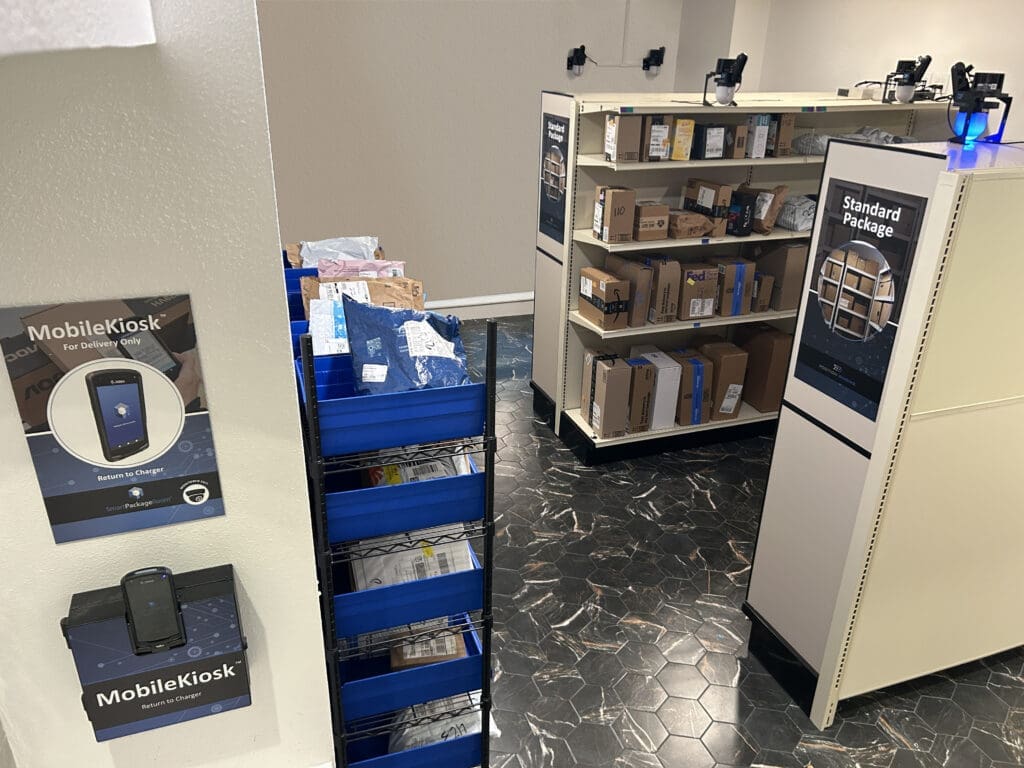 Technology implemented by Smart Package Room for seamless package collection and storage.